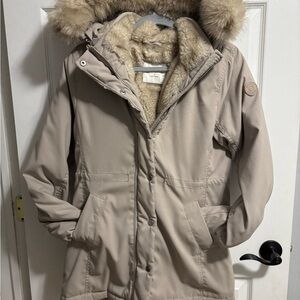 Hollister Plush Faux Fur Coat in Warm Taupe
